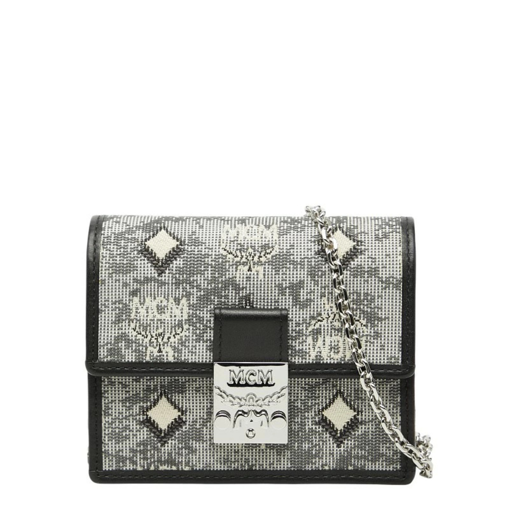 MCM Monogram Jacquard Chain Shoulder Bag Crossbody Gray Multicolor Canvas